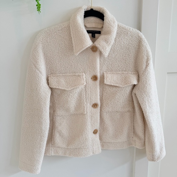 Banana Republic Cropped Cream Teddy Sherpa Jacket Women's Petite Medium - Picture 3 of 9